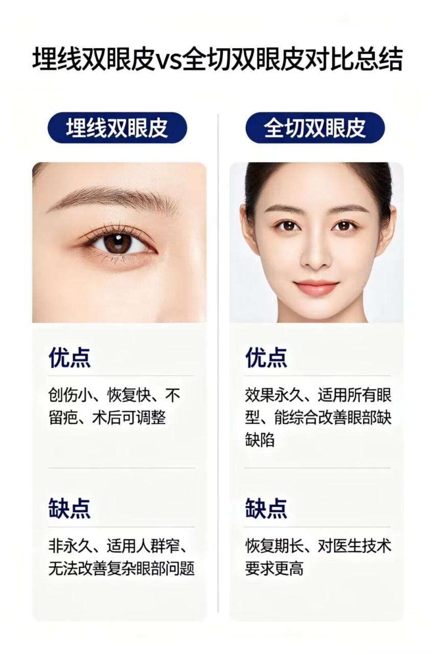 双眼皮埋线跟全切哪个好?埋线双眼皮和全切双眼皮的优劣?